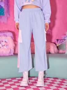 ROMWE Kawaii Tape Flap Pocket Cargo Pants - Baby Blue - View 5