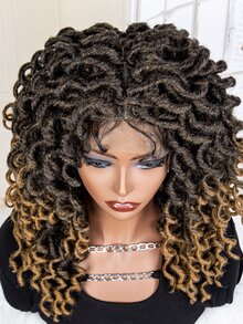 Full Lace Front Medium Braiding Synthetic Wig - Ombre - View 5