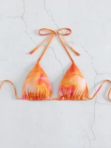 Tie Dye Tie Back Halter Bikini Top - Multicolor - View 1