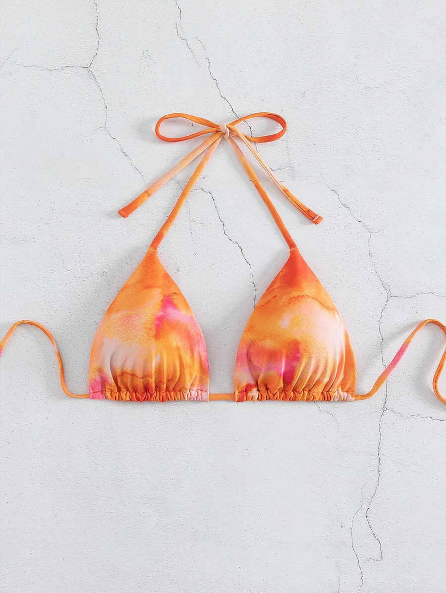 Tie Dye Tie Back Halter Bikini Top - Multicolor - View 1