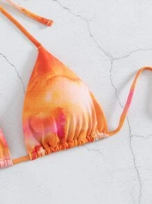 Tie Dye Tie Back Halter Bikini Top - Multicolor - View 7