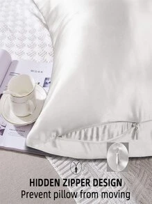 1pc Satin Pillowcase Without Filler - White - View 5
