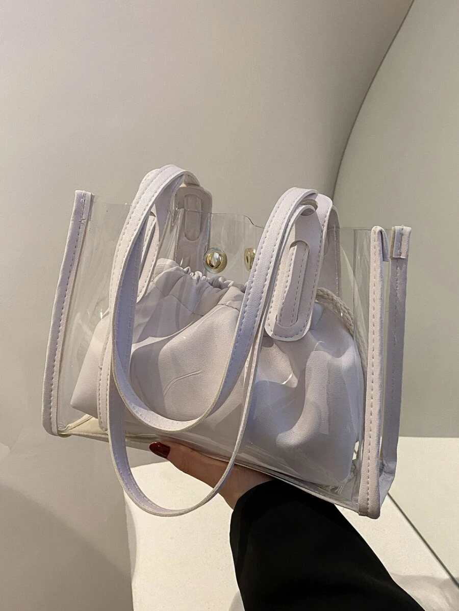 Bolso de hombro transparente unido en contraste con bolsa interior - Blanco - Ver 1