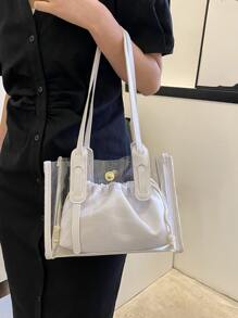 Bolso de hombro transparente unido en contraste con bolsa interior - Blanco - Ver 3
