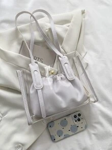 Bolso de hombro transparente unido en contraste con bolsa interior - Blanco - Ver 5