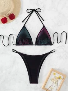 SHEIN ICON Conjunto de bikini de verano de playa halter triángulo - Multicolor - Ver 5