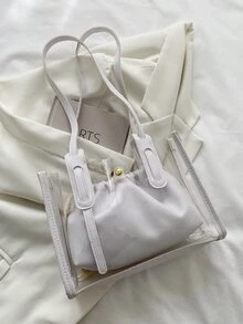 Bolso de hombro transparente unido en contraste con bolsa interior - Blanco - Ver 6