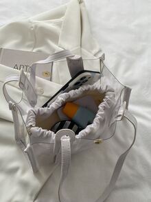 Bolso de hombro transparente unido en contraste con bolsa interior - Blanco - Ver 8