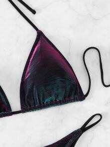 SHEIN ICON Conjunto de bikini de verano de playa halter triángulo - Multicolor - Ver 7