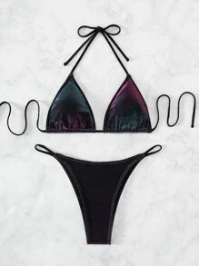 SHEIN ICON Conjunto de bikini de verano de playa halter triángulo - Multicolor - Ver 8