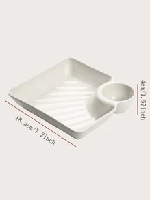1入組餃子盤帶醬盤方形上菜盤零食拼盤壽司盤水果盤甜品盤廚房用品 - 白色 - 查看 2