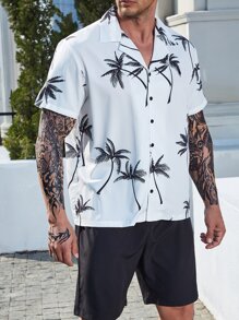 Manfinity RSRT Men Plus Tropical Print Shirt - White - View 4