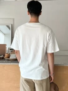 DAZY Men Cotton Colourblock Drop Shoulder Tee - White - View 2