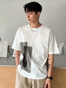 DAZY Men Cotton Colourblock Drop Shoulder Tee - White - View 5