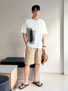 DAZY Men Cotton Colourblock Drop Shoulder Tee - White - View 6