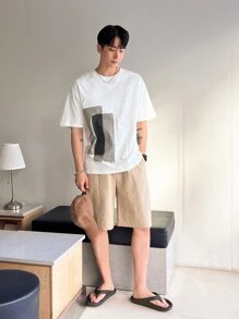 DAZY Men Cotton Colourblock Drop Shoulder Tee - White - View 7