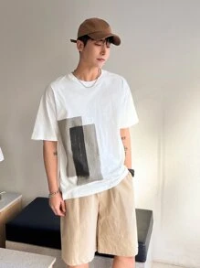 DAZY Men Cotton Colourblock Drop Shoulder Tee - White - View 8