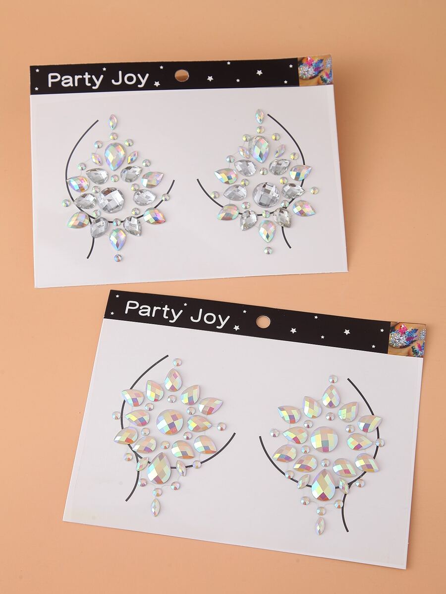 Party Joy 2Pcs 3D Body Diamond Sticker Temporary Tattoo Sticker Diamond Chest Gem Sticker - Multicolor - View 1