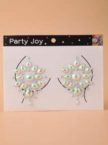 Party Joy 2Pcs 3D Body Diamond Sticker Temporary Tattoo Sticker Diamond Chest Gem Sticker - Multicolor - View 2