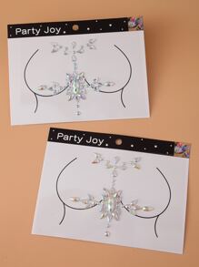 Party Joy 2 hojas Adhesivo de tatuajes en pecho luminoso con diamante de imitación - Multicolor - Ver 1