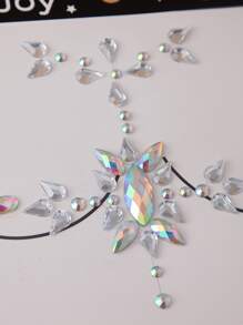 Party Joy 2 hojas Adhesivo de tatuajes en pecho luminoso con diamante de imitación - Multicolor - Ver 3