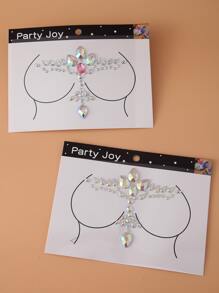 Party Joy 2pcs/Set Chest & Face 3d Rhinestone Temporary Tattoo Sticker, One Glow In The Dark, One Regular, For Cosplay, Party Decoration - Multicolor - View 1