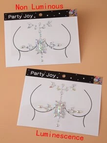Party Joy 2 hojas Adhesivo de tatuajes en pecho luminoso con diamante de imitación - Multicolor - Ver 5