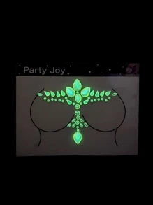 Party Joy 2pcs/Set Chest & Face 3d Rhinestone Temporary Tattoo Sticker, One Glow In The Dark, One Regular, For Cosplay, Party Decoration - Multicolor - View 2