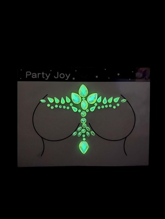 Party Joy 2 件/套胸部和臉部 3d 水鑽臨時紋身貼紙,一張夜光,一張常規,用於角色扮演、派對裝飾