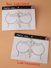 Party Joy 2pcs/Set Chest & Face 3d Rhinestone Temporary Tattoo Sticker, One Glow In The Dark, One Regular, For Cosplay, Party Decoration - Multicolor - View 3