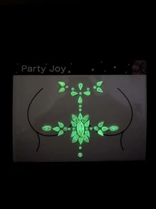 Party Joy 2 hojas Adhesivo de tatuajes en pecho luminoso con diamante de imitación - Multicolor - Ver 6