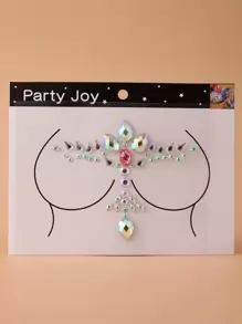 Party Joy 2pcs/Set Chest & Face 3d Rhinestone Temporary Tattoo Sticker, One Glow In The Dark, One Regular, For Cosplay, Party Decoration - Multicolor - View 6