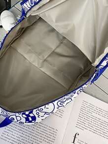 Hombres Mochila con estampado de dibujos animados con bolsillo delantero - Azul y blanco - Ver 7