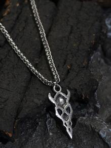 Men Skull Charm Necklace - Antique Silver - View 2