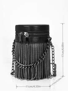 Mini Fringe Decor Bucket Bag - Black - View 5