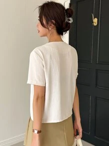 DAZY Blusa Sólida Con Botones Al Frente - Albaricoque - Ver 2