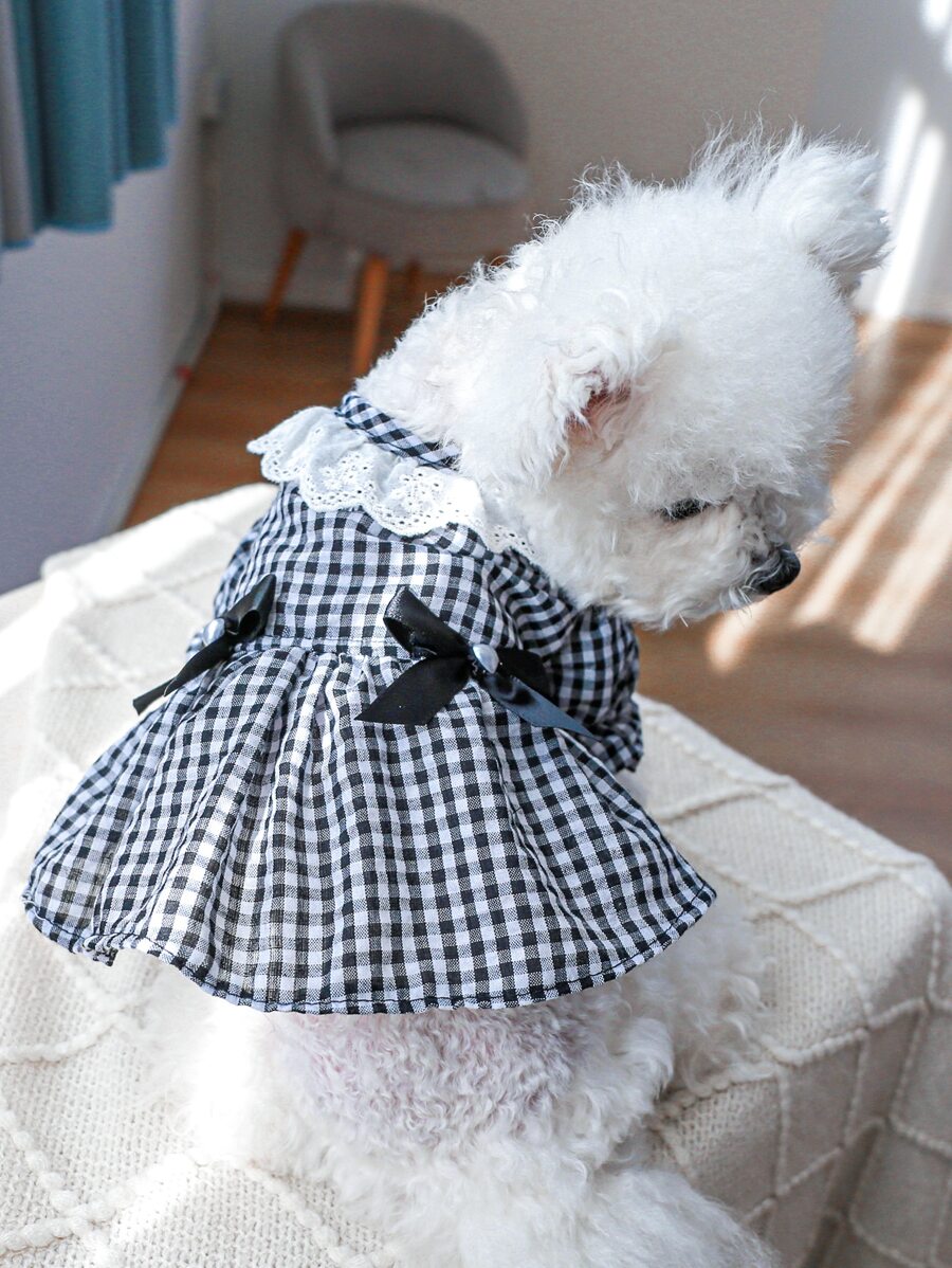 1入組格子設計寵物連衣裙 - 黑與白 - 查看 1