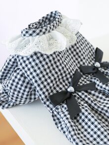 1入組格子設計寵物連衣裙 - 黑與白 - 查看 5