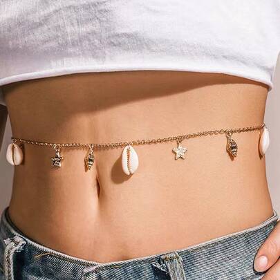 貝殼和星形墜飾腰鏈