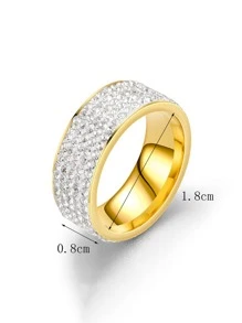 1 nhẫn thép không gỉ đính đá sang trọng dành cho nữ để trang trí hàng ngày - Vàng - Xem 3