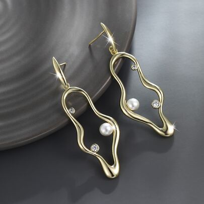 Rhinestone & Faux Pearl Decor Drop Earrings