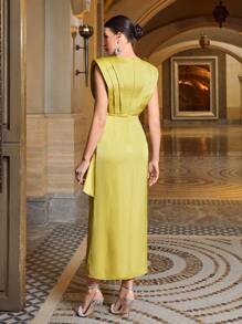 Modelyn Ruffle Trim Draped Front Contrast Sequin Dress - Yellow - View 7