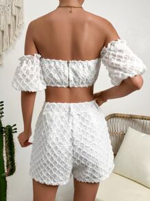 SHEIN VCAY Solid Off Shoulder Crop Top & Shorts