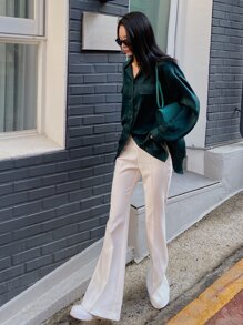 DAZY 翻蓋細節落肩袖襯衫 - 墨綠色 - 查看 6