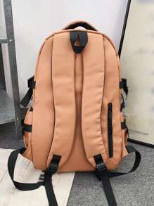 Letter Patch Functional Backpack With Bag Charm - Orange - View 2