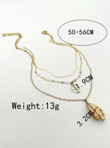 Bead Decor Conch Charm Layered Necklace - Yellow Gold - View 3