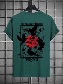 Manfinity Hombres Camiseta pájaro & con estampado de letra - Verde Oscuro - Ver 1