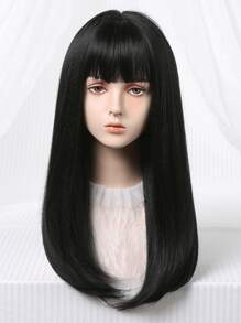 Peluca sintética largo recto con tupe - Negro - Ver 1