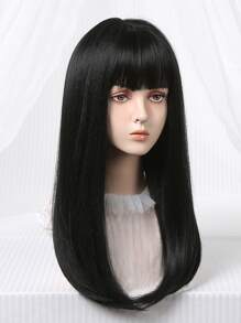 Peluca sintética largo recto con tupe - Negro - Ver 4