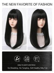 Peluca sintética largo recto con tupe - Negro - Ver 5